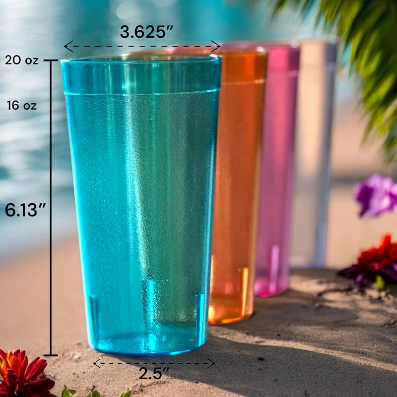 20 oz Plastic Tumbler Set - 24 Pack, BPA-Free, Shatterproof, Stackable Drinking Glasses