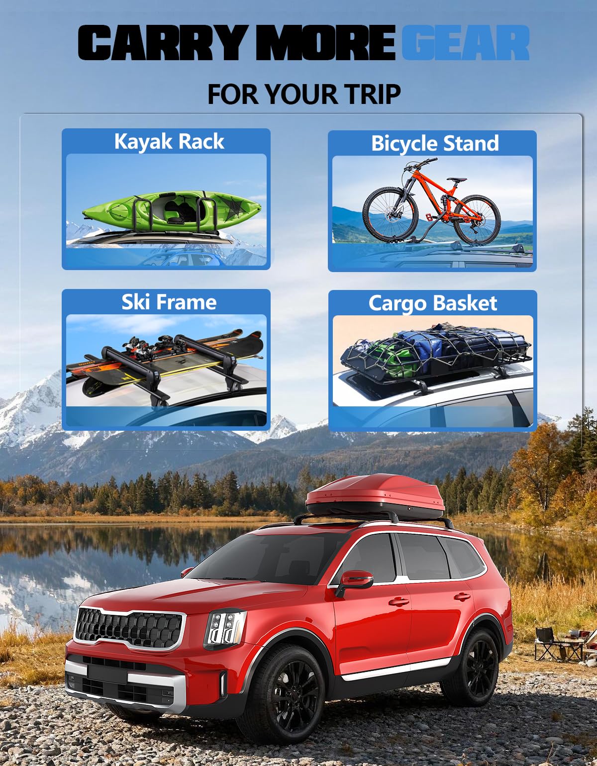 FengYu 300lbs Roof Rack Cross Bars Compatible with 2019-2026 KIA Telluride S SX SX-P EX Upgraded Crossbars, Lockable Heavy Duty Aluminum Roof Rails Cargo Bars (Not for LX, X-Line or X-Pro)