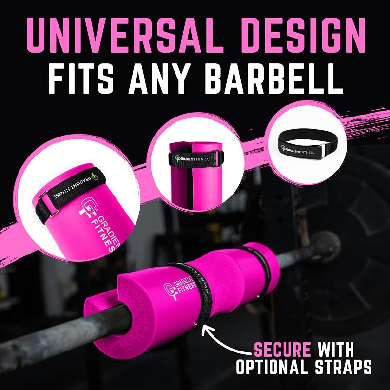 Gradient Fitness Barbell Pad with Pink Straps – Non-Slip Hip Thrust Cushion for Squats & Glutes