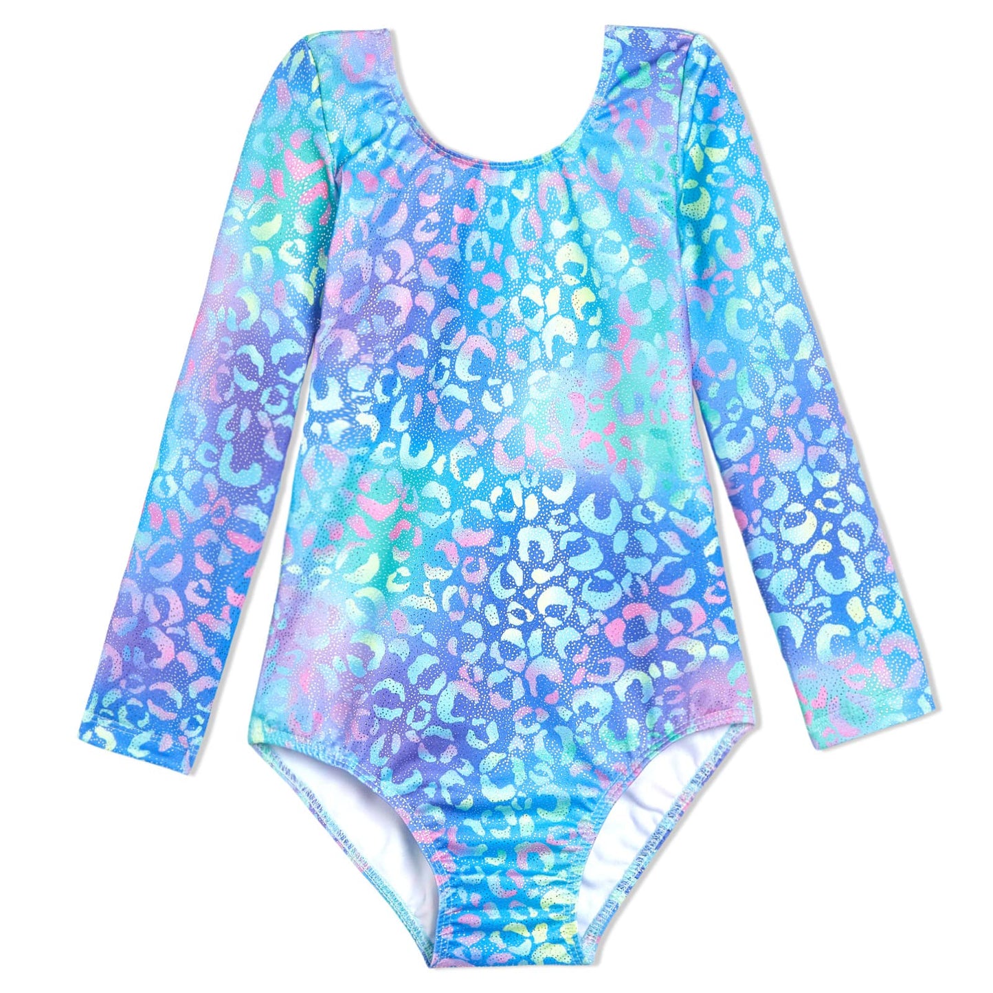 Domusgo Long Sleeve Leotard for Girls Gymnastics Size 7-8 Years Old Sparkly Green Purple Leopard Outfits