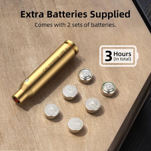 EZshoot 223 5.56mm Laser Bore Sight Red Laser 223/556 Bore Sight with 2 Sets of Batteries
