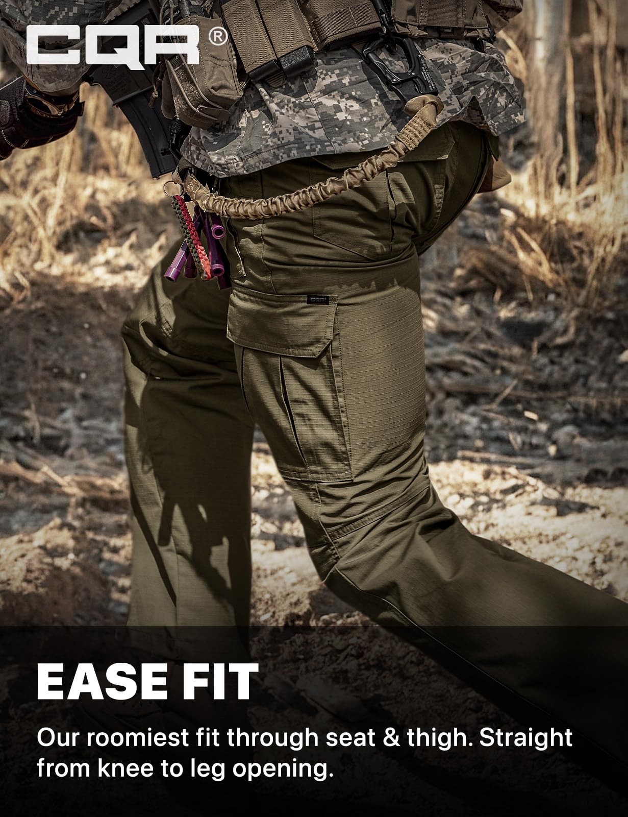 CQR Men's Tactical Pants, Water Resistant Ripstop Cargo Pants, Lightweight EDC Work Hiking Pants, Outdoor Apparel, Raider Mag Soil Green, 34W x 34L