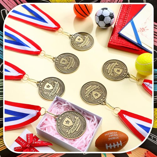 Remuuly 30 Pcs Gold Medals Bulk 2'' Basketball Soccer Baseball Volleyball Football Lacrosse Kickball Cheer Bowling Trophy Medals for Awards for Sports Participation Winner Gift(Gold,Champion)