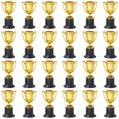 Juvale 24 Pack Mini Trophies for Awards, Gold Participation Trophy Cups for Sports Tournaments and Competitions (4 in) - Trophies Bulk