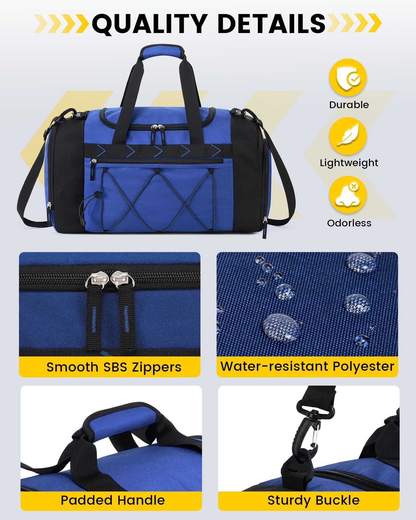 Vorspack Gym Bag for Men - 21 Inches Duffle Bag for Travel Water-resistant Travel Bag with Shoe Compartment Wet Pocket Duffel Bag for Gym Sports Travel Weekender Overnight - Blue