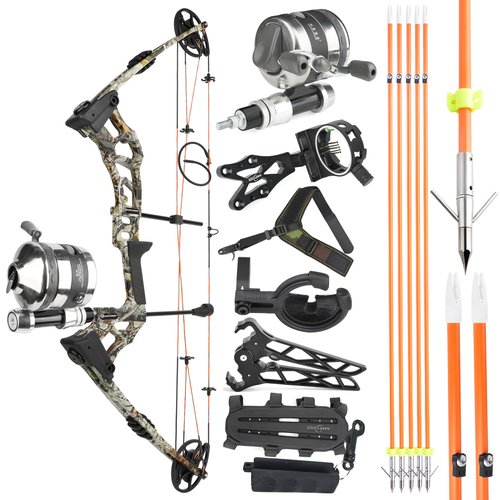 ZSHJGJR Archery Bowfishing Compound Bow Kit, 0-70lbs Adjustable,Ready to Fish Kit with Bowfishing Reel,Bow Fishing Arrows,Right Handed for Adult/Youth Fishing Hunting Target Shooting (Camo)