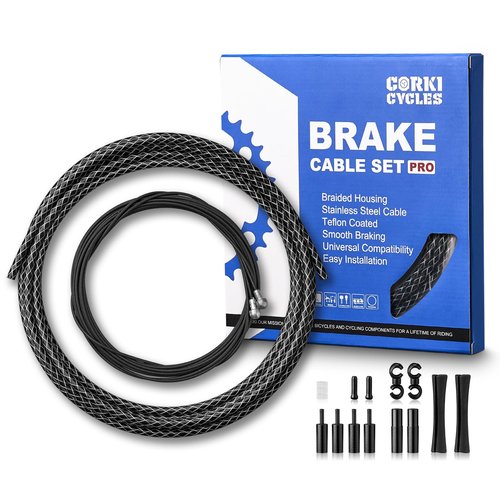 Corki Cycles Bike Brake Cable Set Pro - Upgraded Universal Road Bike Brake Cable Kit with Teflon-Coated Inner Lines