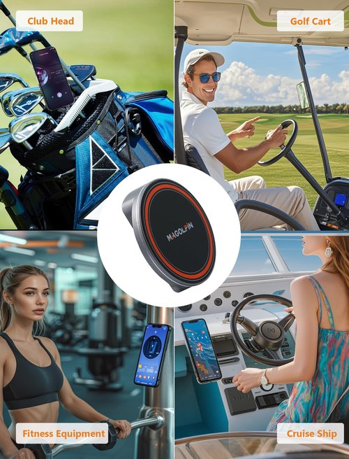 Aluminum Alloy Magnetic Golf Cart Phone Mount with N52 Magnets, Golf Accessories Compatible with MagSafe iPhone 16 Pro Max Plus 15 14 13 12 Mini Fits EZGO Yamaha Club Car Icon, Coolest Golf Gift