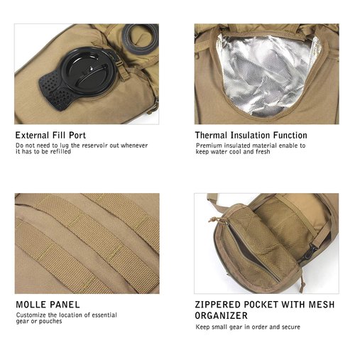 Unigear Tactical Hydration Packs Backpack 1050D with 3L Water Bladder, Thermal Insulation Pack Keeps Liquid Cool up to 4 Hours for Hiking, Cycling, Hunting and Climbing (Tan)