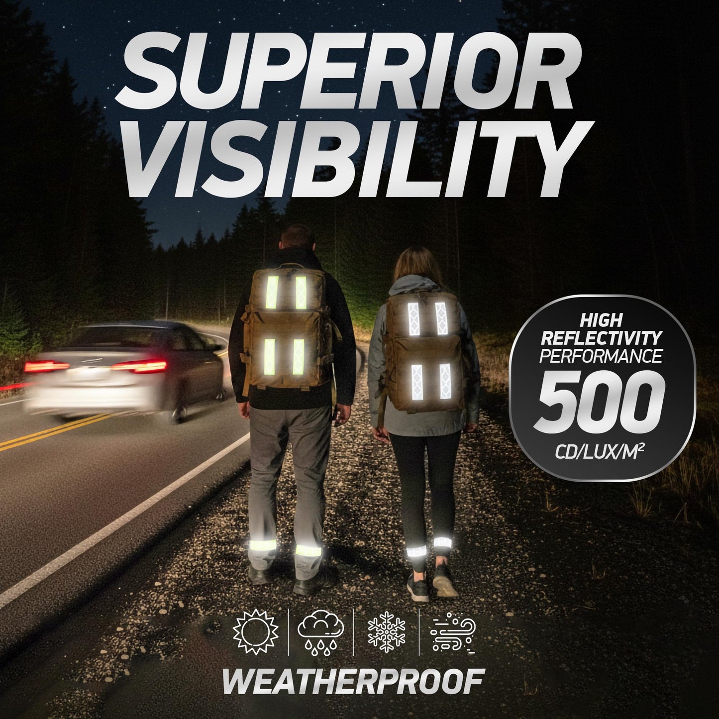 Byllstore Reflective Backpack Bands | High-Visibility Orafol Reflectors | Hook-and-Loop Closure | 1.5″ x 5″ | White (2-Pack)