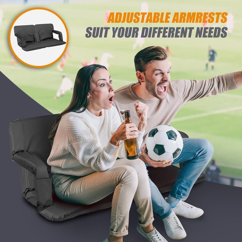 Nova Microdermabrasion 20.5"/25" Wide Stadium Seat for Bleachers w/Back Support Padded Cushion Portable Reclining Bleacher Seats Camping Stadium Chair Waterproof Black