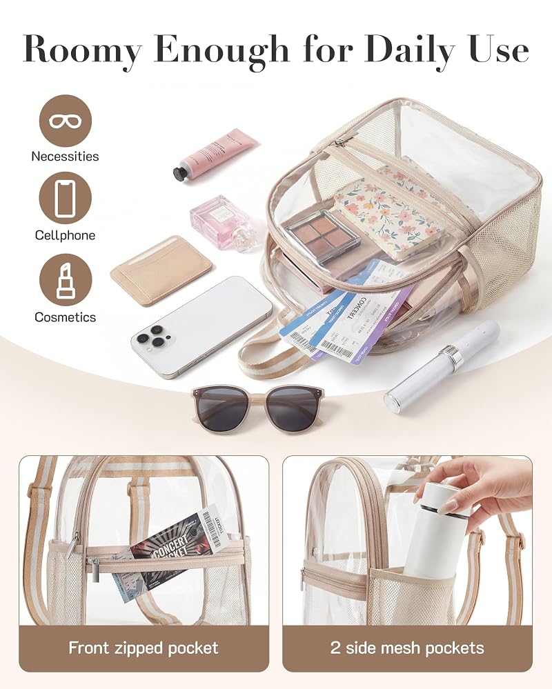 Missnine Classic Khaki Clear Stadium Backpack - Anti-Theft Mini See-Through Bag for Concerts & Sports