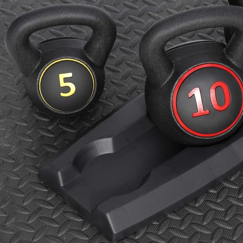 Saicool 3-Piece Kettlebell Set with Storage Rack, Wide Grip Strength Training kettlebells, 5 lbs 10 lbs 15 lbs, Exercise Fitness Concrete Weight, Full Body HIIT Workout