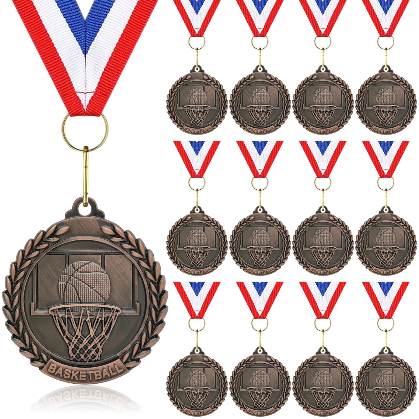 Donrime Basketball Medals for Awards - 12 Pack Bronze Metal Medal for Basketball Team, Sports Day Favors Prizes for Kids Boys Children Adults(Bronze)