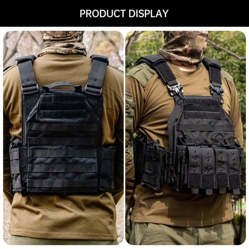 JOMAILIEEL Tactical Vest Quick Release 1000D Waterproof Nylon Breathable Lining MOLLE System Adjustable Shoulder Straps Mag Panels Airsoft Military for Men Plate Carrier Outdoor Training Security Use