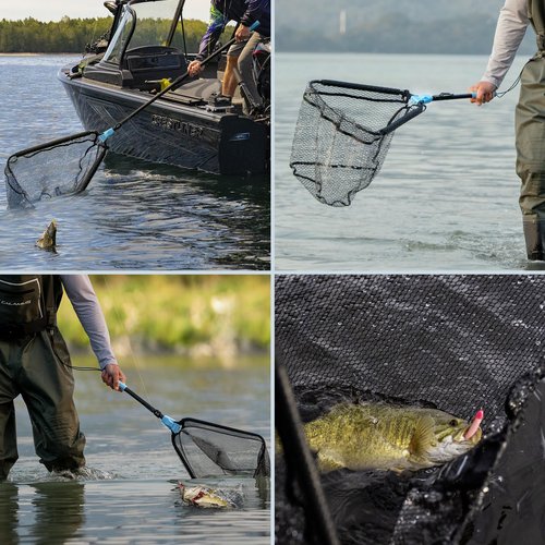 Calamus Triangle Floating Fishing Net, Lightweight & Strong Fishing Net with Non-Slip Elastomer Handle, Fish Friendly PVC Coated Nylon Net, Built-in Elastic Lanyard and Belt Clip