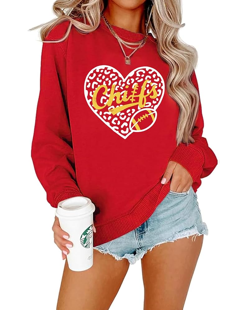 Women’s Football Sweatshirt - My Game Day Era Graphic, Red Heart, Medium