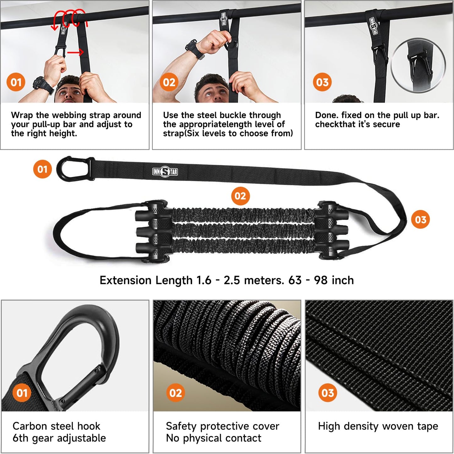 Innstar Pull Up Assistance Bands, Heavy Duty Resistance Band for Pull Up Assist, Adjustable Resistance 165-265lbs with Fabric Feet/Knee Rest, Pull Up Bands Assistance Bands (Upgrade Blue 165lbs)