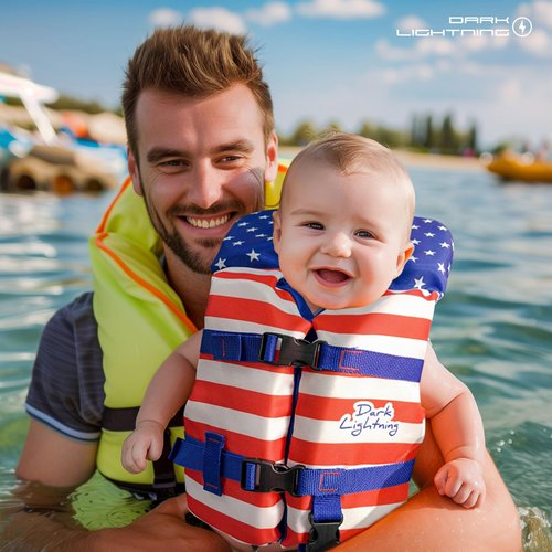 Dark Lightning Coast Guard Approved Toddler Life Jacket 0-30 lbs, Swimming Pool Floaties for Toddlers 1-3, Baby/Infant Swim Vest 20-30 Pounds (US - Flag)