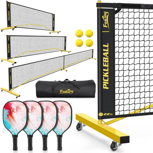 Pickleball Set Net with 4 Paddles, 6FT/11FT/22FT Portable 3-in-1 Pickle Ball Net with Carry Bag, Pickleballs, Designed for All Weather Conditions Steady Metal Frame for Outdoor Indoor Driveway