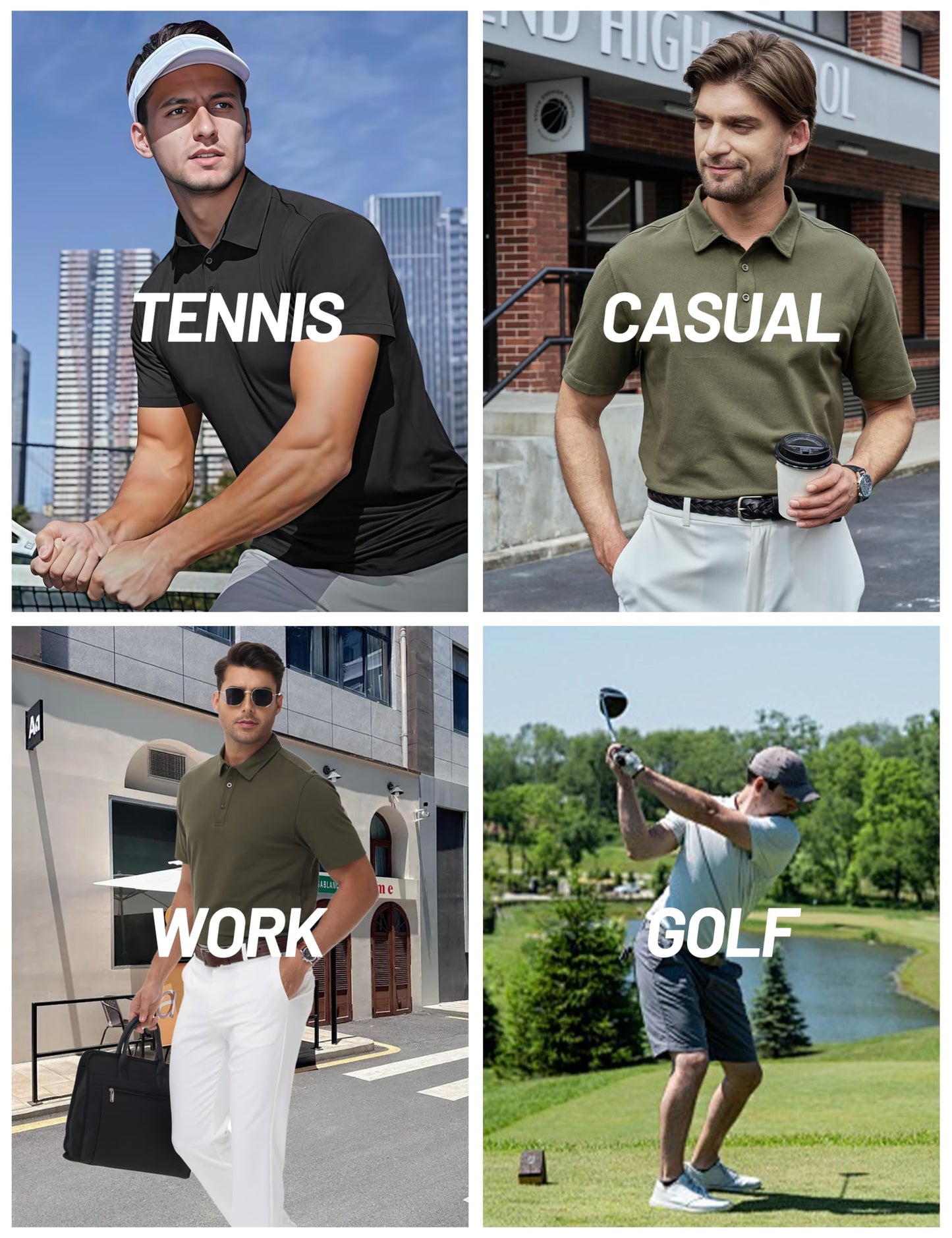 Cotrasen Polo Shirts for Men Cotton Short Sleeve 3 Buttons Classic Fit Casual Performance Soft Cooling Golf Tee Shirts Army Green XL
