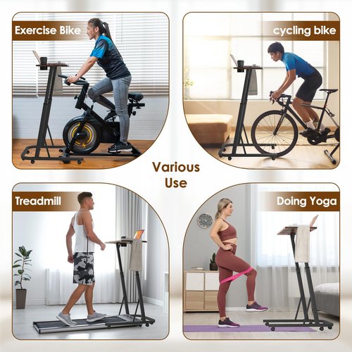Semohop Treadmill Desk with Wheels,Small Portable Walking Pad Desk,Mobile Bike Trainer Table,Rolling Table Adjustable Height for Laptop,Indoor Cycling Trainer Stand,Bedside Table