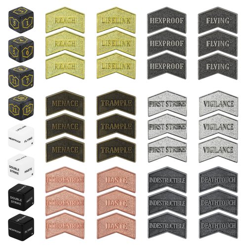 SIXPOINTS 44 Pieces Magic The Gathering Antique Metal Token & MTG Keyword/Counters Dice Setfor MTG CCG Card Gaming Accessories(44PCS-Keyword Counters & Dices Set)