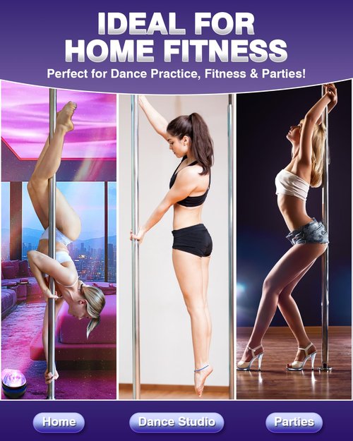 PYY Dance Pole for Home - Adjustable & Portable Dancing Pole for Gym Studio Pub, 45mm Chrome Finish, Spinning & Static Modes, Remote LED Lights, No Drilling Required, Fits 88"-108" Ceilings