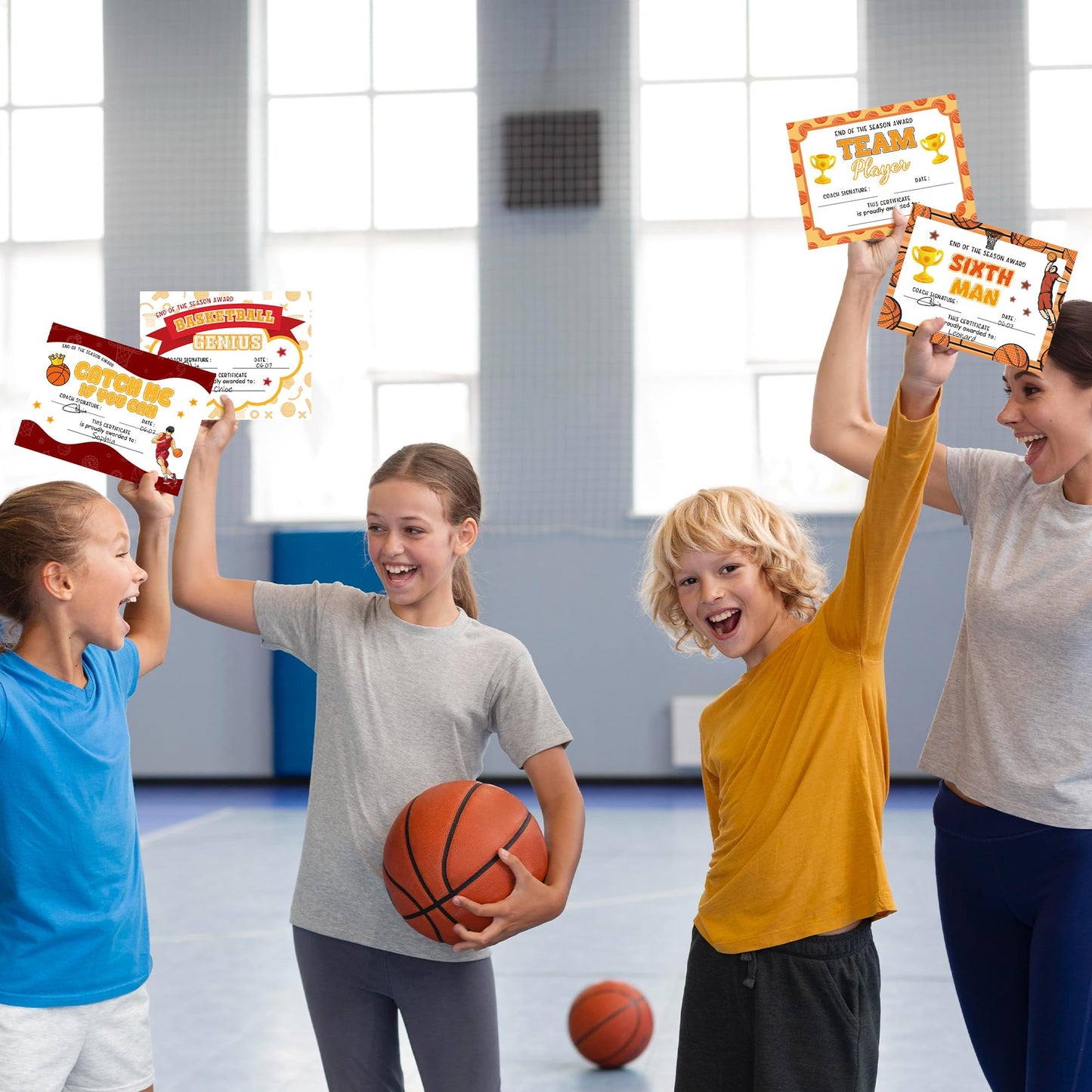 EYxsaxenk Basketball Achievement Award Certificates - 60Pcs End of Season Basketball Team Sport Game Ceremony Award Paper Achievement Certificates School Student Reward Teacher Class Motivation Supply