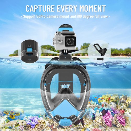 Tizikcon 2025 Electric Full Face Snorkel Mask Adult, Snorkeling Gear for Adults with 180 Panoramic View and Latest Dry Top System, Patented Airflow System with Fan Assistance, Anti‑Leak & Anti‑Fog (L)