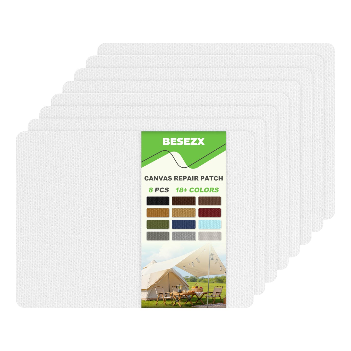 Besezx Canvas Repair Patch,Outdoor Gear Patch, 7.87x5.9 Inches 8PCS,Waterproof Self-Adhesive Fabric Repair Tape for Repairing Boat Covers,Sun Shades,Sofas,Tents,Lounge Chairs,Awnings (White)