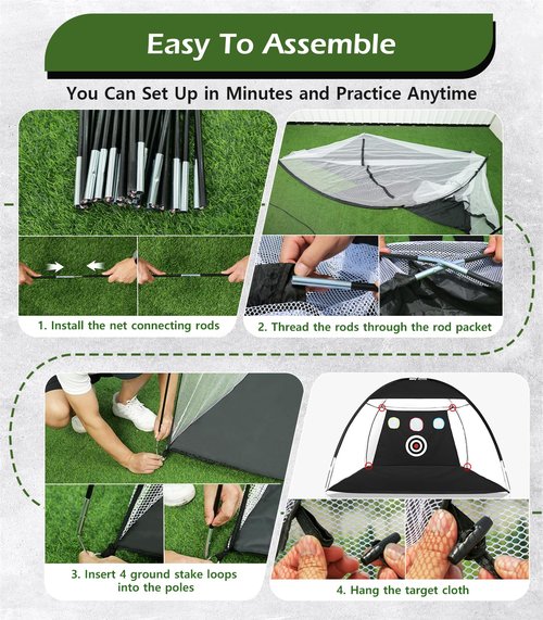 Golf Net, 10x7FT Home Golf Hitting Aids Equipment with Foldable Tri-Turf Mat for Backyard Driving Chipping Swing with Training Target/Balls/Tee for Outdoor Indoor, Gifts for Men Him Dad Boys Golfers