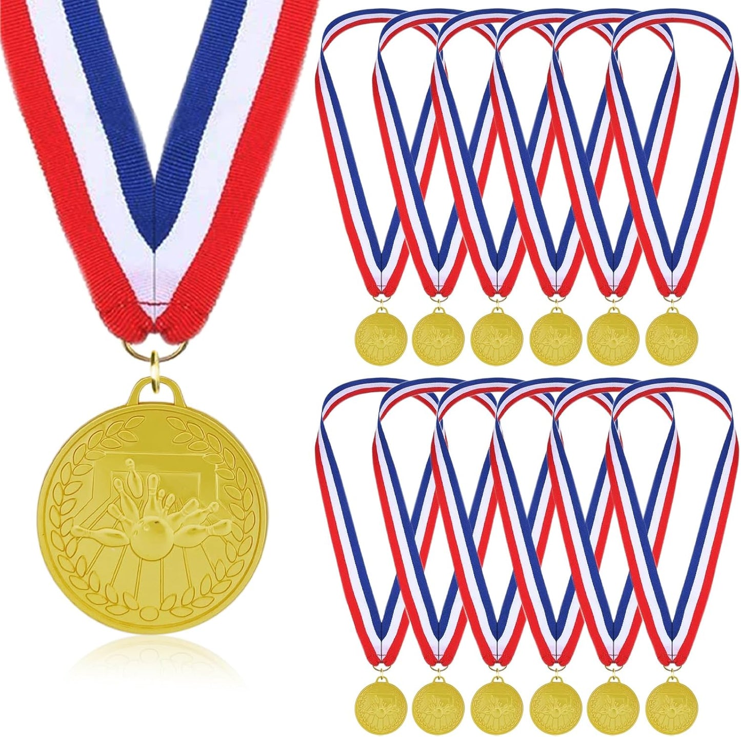 12 Pieces Gold Medals for Awards - Winner Medal Metal with Neck Ribbon Prizes for Kids, Adults, Sports Day, Spelling Bees, Competitions, Party, 2 Inches