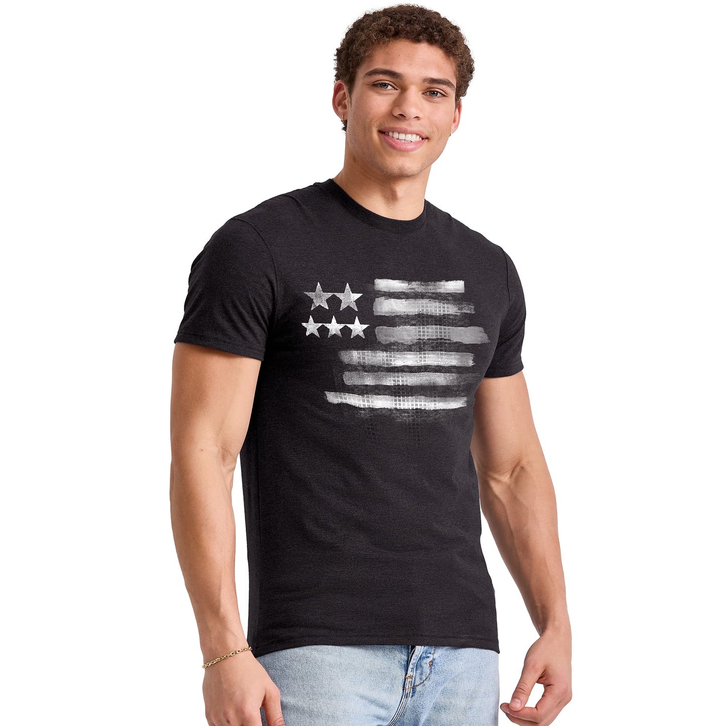 Hanes Mens Y06382 Fashion-t-shirts, Black And White Flag, X-Large US