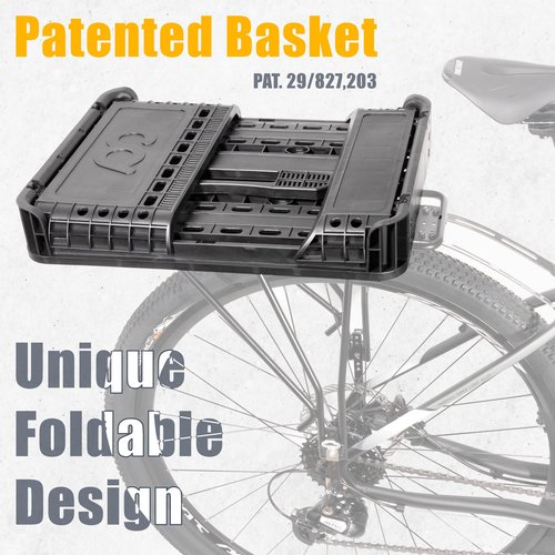 CyclingDeal Foldable Rear Bike Basket | Patented Design, Easy Install & Large Storage Capacity w/Cargo Net for Safety | Premium Quality, Durable Basket & Weather Resistant Rear Bike Rack Basket