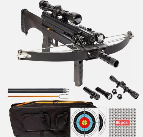 80lbs Steel Ball WT4 Repeating Crossbow with Tactical Package. Includes Flashlight, Scope and Red Beam Aimer
