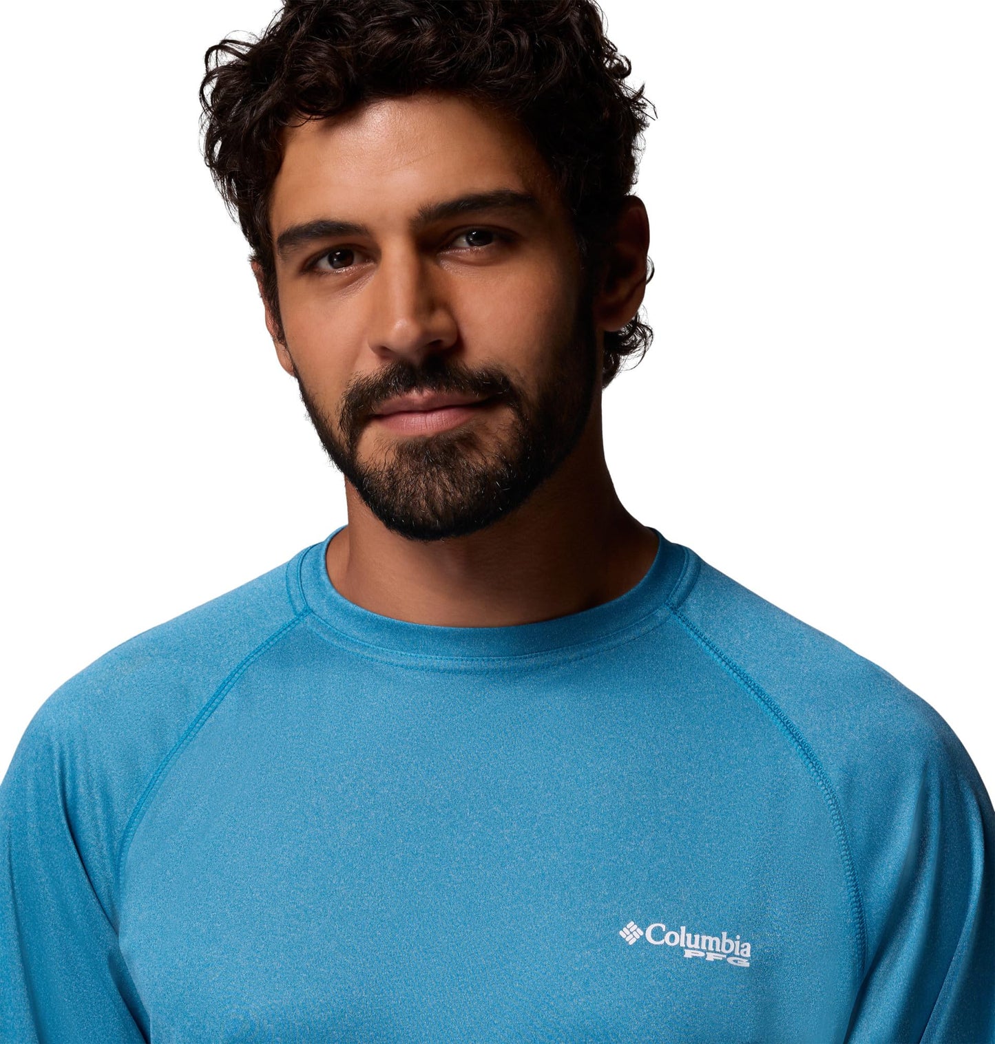 Columbia Men's PFG Terminal Tackle Long Sleeve Fishing Shirt, Blue Echo Heather/White Logo, X-Large