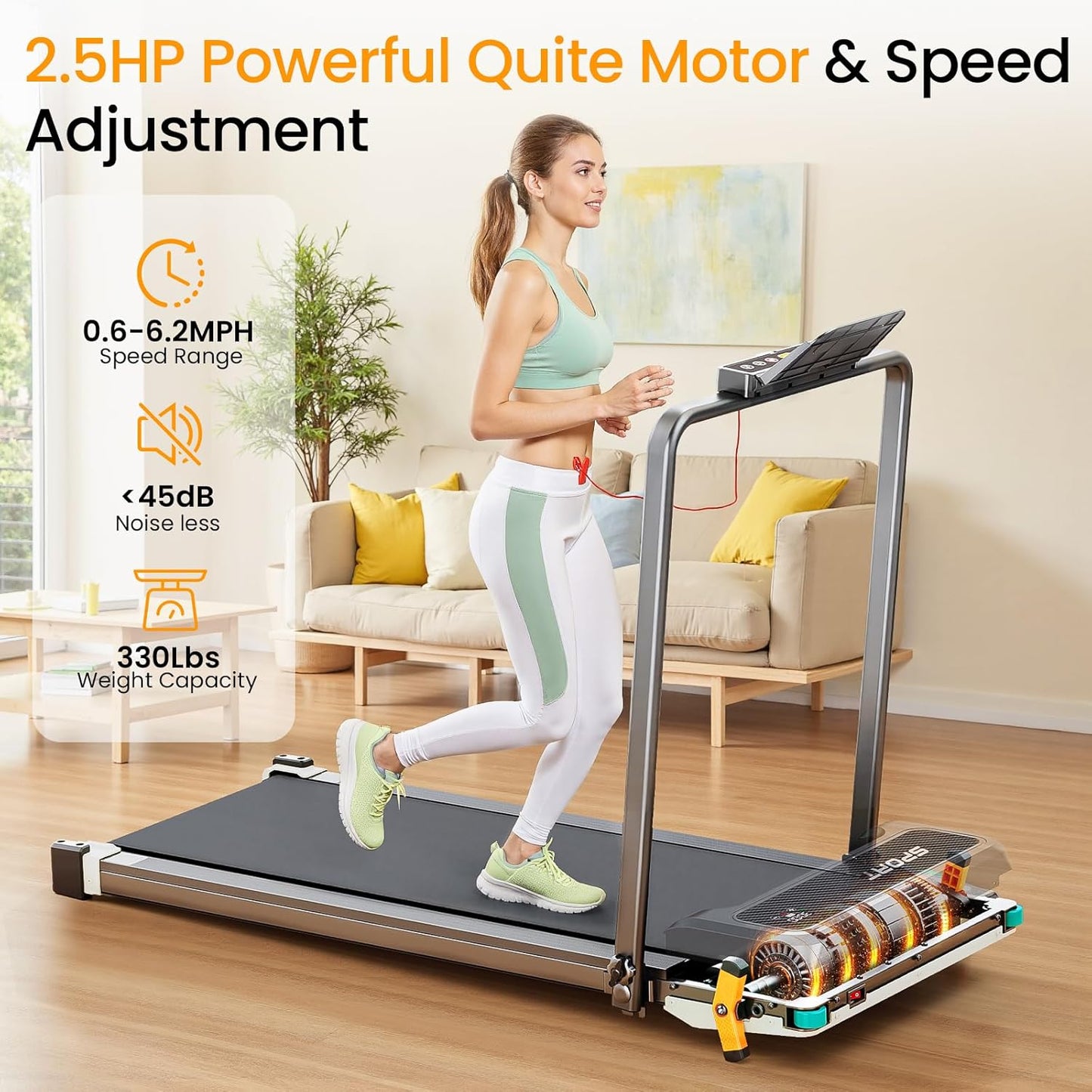 2 Side Walking Pad Treadmill with Incline Massage Function, 2 in 1 Under Desk Treadmills Walking Pad and Foot Massager for Home/Office, Portable Treadmill with Remote Control LED Display
