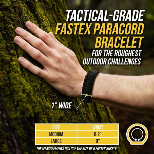 M-Tac Paracord Bracelet – Tactical Survival Wristband with Fastex Buckle – 7-Strand Cord for Hiking, Camping, Emergency Use (M, Black)