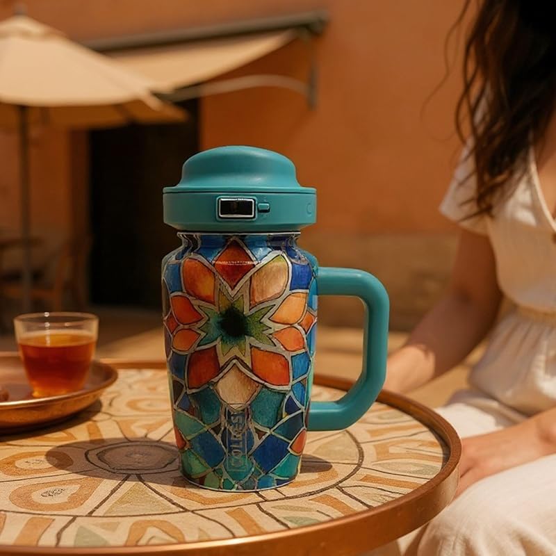 Coldest Tumbler with Handle & Coffee Lid 24 oz - 3 Lids, 100% Leak-Proof, Stainless Steel, Cup-Holder Friendly (Mr. Snowie)