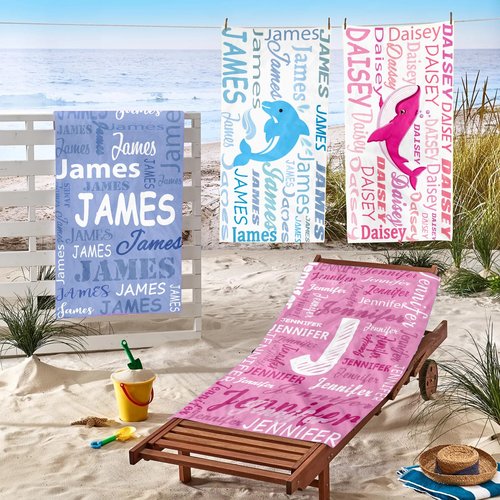 Personalized Kids Beach Towels Custom Sand Free Microfiber Beach Towel with Names & Monogram Customized Quick Dry Pool Towels for Girls Boys Standard Size