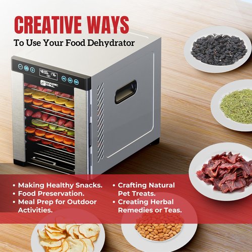 Magic Mill Pro Food Dehydrator Machine | 10 Stainless Steel Trays | Dryer for Jerky, Dog Treats, Herb, Meat, Beef, Fruit | Keep Warm Function, Digital Timer and Temperature Control, ETL Approved (Renewed)