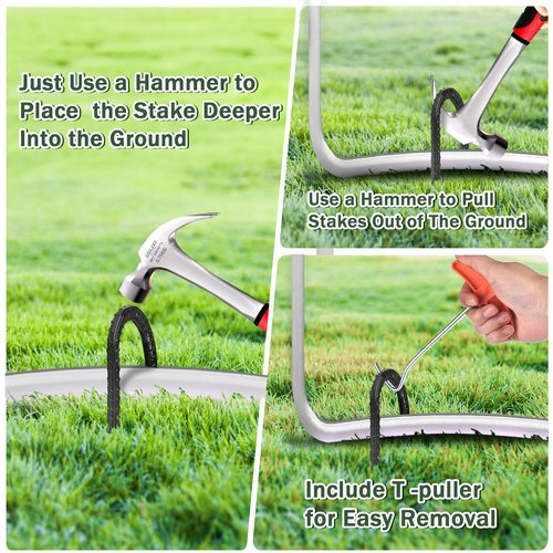 GESTONE Trampoline Ground Wind Stakes Anchors High Wind Heavy Duty, 8 Pack 12 Inch U-Shaped Rebar Tent Stakes for Camping Tents, Soccer Goals,Fences, Swing, Landscape,Garden Decoration