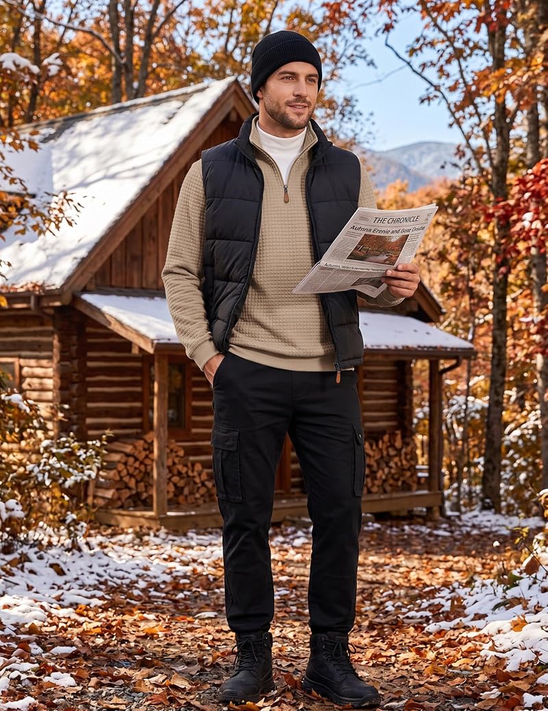 Coofandy Men's Quarter Zip Pullover Sweatshirt - Dark Khaki, Large