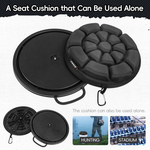 BLISSWILL Outdoor 5 Gallon Bucket Seat - 360° Swivel, Comfortable Foam Cushion for Hunting, Fishing, Gardening, Camping,sportsman's Bucket lid(Black