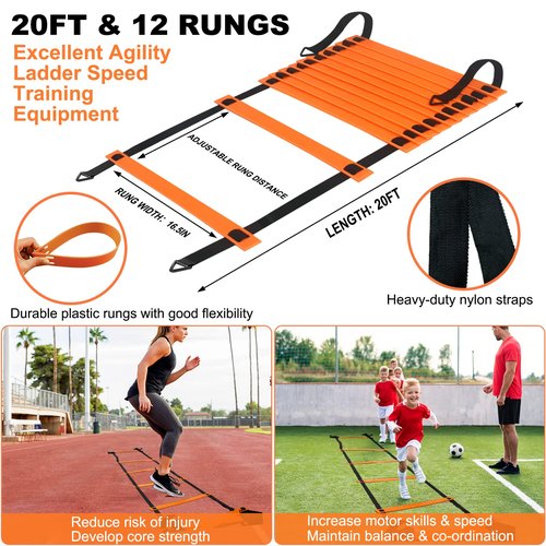 ECHOSAMEN Kids Soccer Goals for Backyard, 2 of 6 x 4 ft Kids Soccer Goal Set Soccer Net with 10 Soccer Cones, Agility Ladder & Carry Bag, Portable Soccer Training Equipment.
