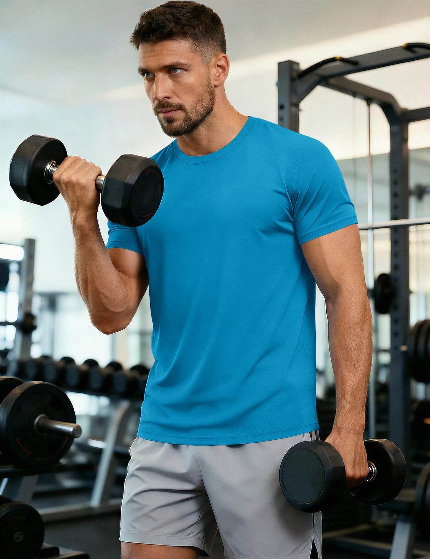 Mens Sun Shirts Quick Dry T-Shirt Short Sleeve Running Shirt Sun Protection UPF 50 Performance Shirts Crew Neck Shirts Blue Green
