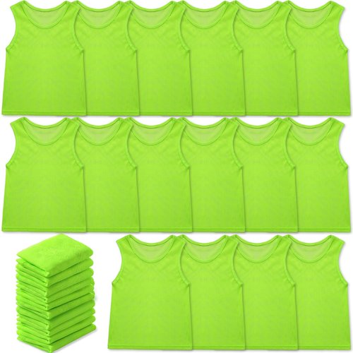 Sintege 24 Pcs Youth Pinnies Kids Penny Jersey Scrimmage Vest Basketball Practice Jersey Soccer Vests for Youth Kids(Fluorescent Green)