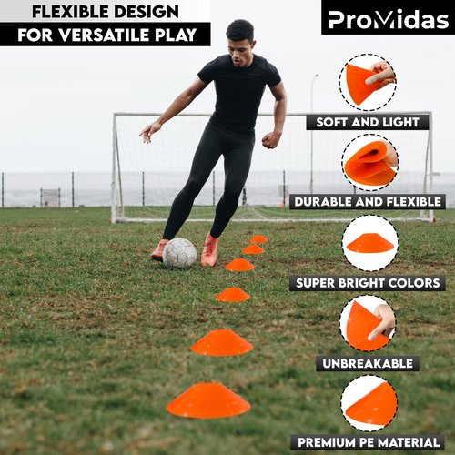 Disc Soccer Cones for Training Kids with Mesh Bag & Strap - 15/24/50/100 Small Plastic Cones for Sports Training - Flexible Conos for Soccer Practice Equipment, Basketball & Football Drills Equipment