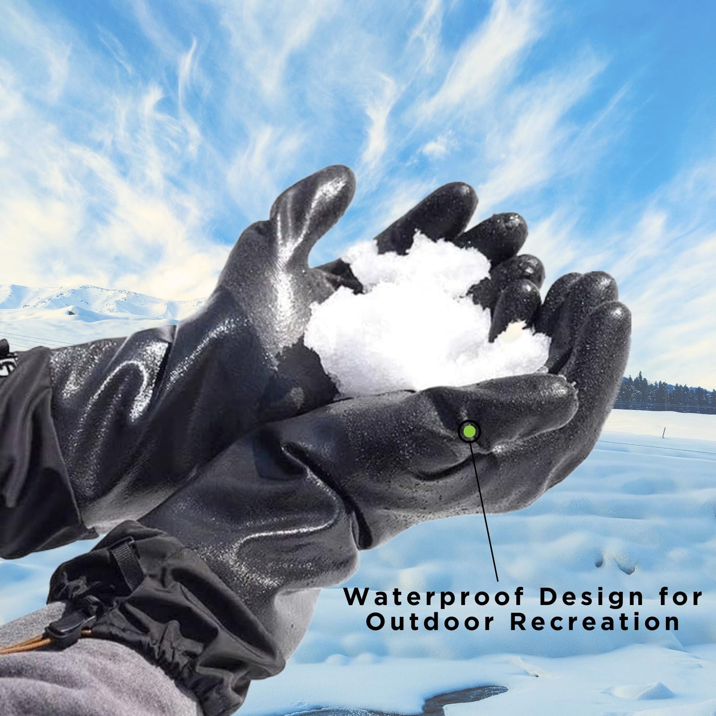 SHOWA TEMRES 282-02 Waterproof Insulated Winter Work Gloves, Breathable Polyurethane, Integrated Drawstring Gaiter Snow Cuff, Thermal Fleece for Skiing, Ice Fishing, Black, Medium, 1 Pair